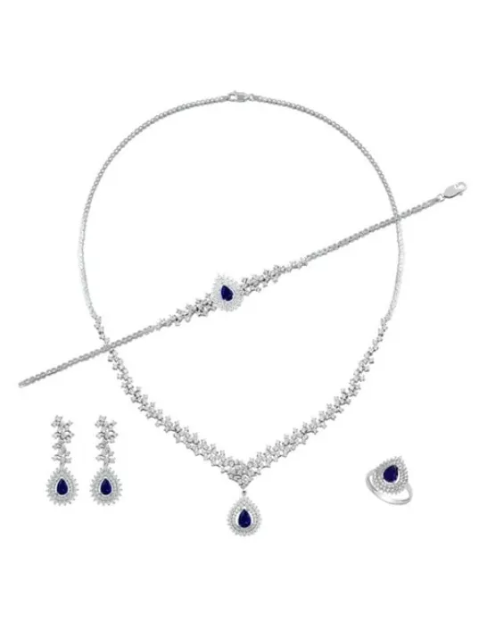 Çise Bayan Safir Taşlı Gümüş Su Yolu Set - Kolye, Bileklik, Küpe, Yüzük Çise Bayan Safir Taşlı Gümüş Su Yolu Set - Kolye, Bileklik, Küpe, Yüzük