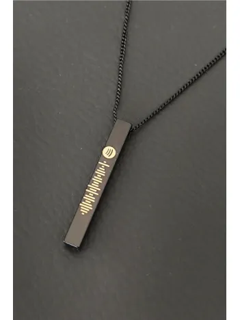 Spotify Şarkı Kodlu Bijuteri Siyah Bar Çubuk Kolye Blok Zincir CKLSPOTYKLY-GMS