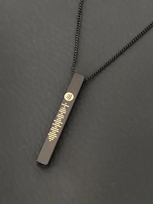 Spotify Şarkı Kodlu Bijuteri Siyah Bar Çubuk Kolye Blok Zincir CKLSPOTYKLY-GMS