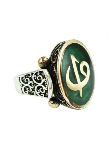 ELİF VAV YEŞİL MİNELİ GÜMÜŞ ERKEK YÜZÜK YZK79