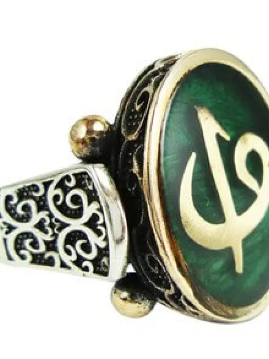 ELİF VAV YEŞİL MİNELİ GÜMÜŞ ERKEK YÜZÜK YZK79