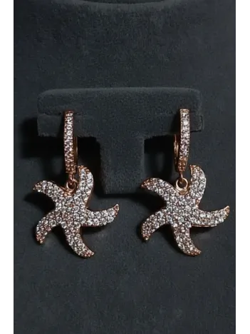 Kadın Gümüş Küpe - Deniz Yıldızı Model Rose Kaplama Zirkon Taşlı Gümüş Küpe