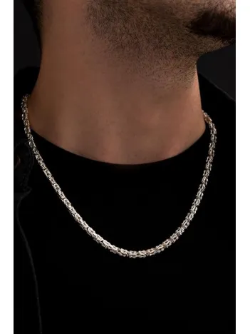 Erkek Gümüş Kolye - İnce Beyaz Kral Erkek Kolye