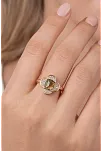 Kadın Gümüş Kolye Yüzük Küpe Set - Asalet Çiçeği Model Kare Zultanit Taşlı Rose Kaplama Set