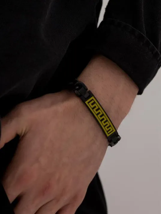 Grek Desenli Siyah Çelik Bileklik