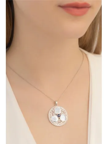 Ayetel Kürsi, Nazar Ve Kıtmir Dualı Nazar Boncuklu Gümüş Büyük Boy Kolye