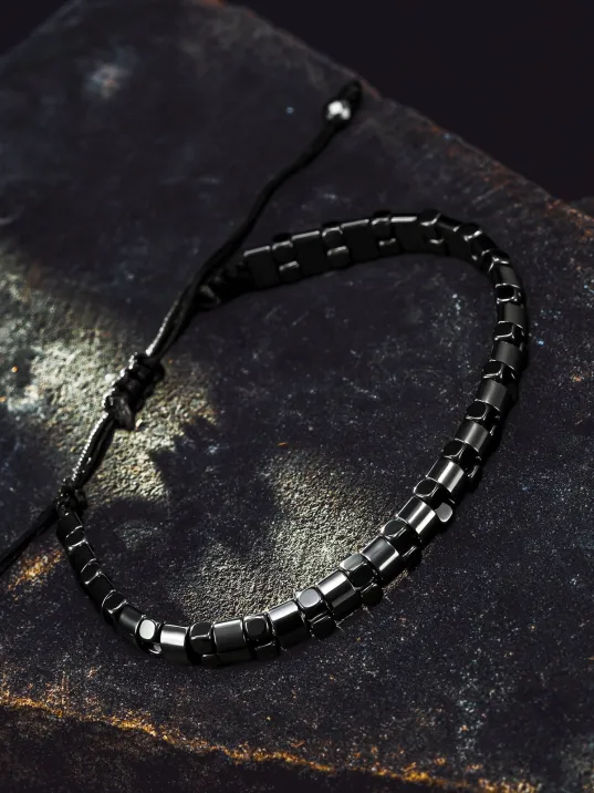 Erkek Kadın Doğal Taş Bileklik - Siyah Hematit Doğal Taşlı Makrome Model 4 Unisex Bileklik