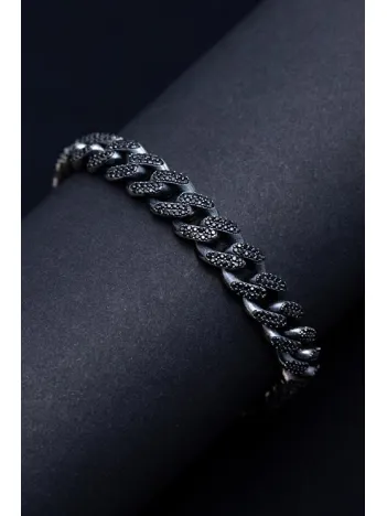 Erkek Gümüş Bileklik -Siyah Zirkon Taşlı Gurmet Gümüş Bileklik