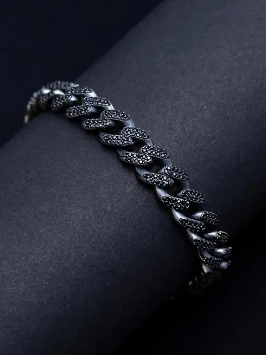 Erkek Gümüş Bileklik -Siyah Zirkon Taşlı Gurmet Gümüş Bileklik Erkek Gümüş Bileklik -Siyah Zirkon Taşlı Gurmet Gümüş Bileklik