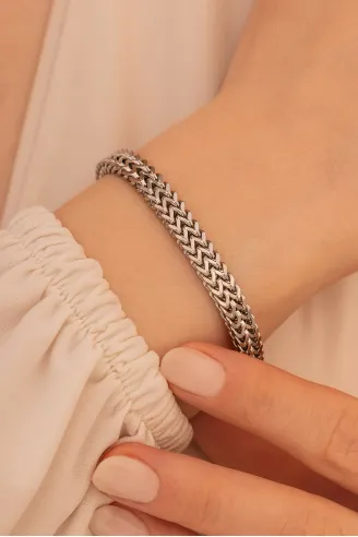Kadın Bileklik - Çift Sıra Örgü Model Kadın Çelik Bileklik