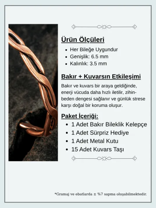 Copper Knit Bakır Kelepçe Bilezik Erkek Kadın Doğal Taşlar ve Metal Kutulu Copper Knit Bakır Kelepçe Bilezik Erkek Kadın Doğal Taşlar ve Metal Kutulu