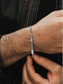 Erkek Gümüş Bileklik - Çift Sıra Siyah Zirkon Taşlı Omega Model Erkek Bileklik