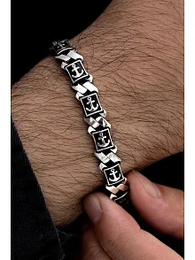 Erkek Gümüş Bileklik -Çapa Motifli Kare Model Gümüş Bileklik