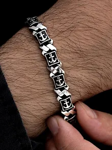 Erkek Gümüş Bileklik -Çapa Motifli Kare Model Gümüş Bileklik