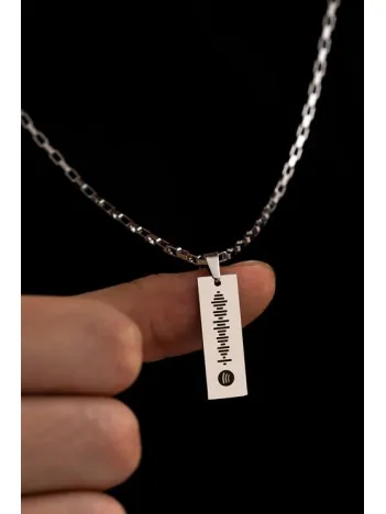 Erkek Çelik Kolye - Spotify Şarkı Kodlu Çelik İnce Uçlu Kolye