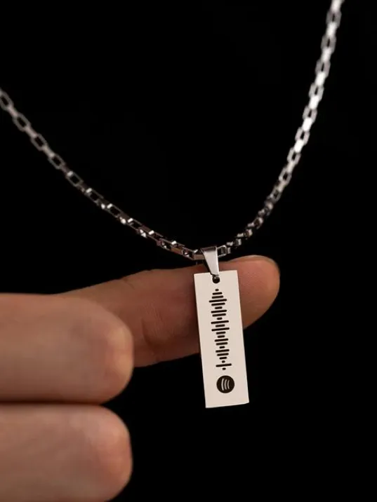 Erkek Çelik Kolye - Spotify Şarkı Kodlu Çelik İnce Uçlu Kolye