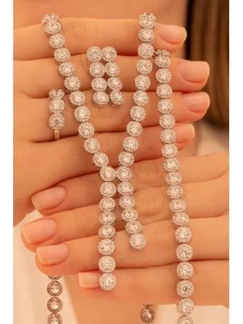Kadın Gümüş Takı Seti - İdil Yuvarlak Model Zirkon Taşlı Kolye, Bileklik, Yüzük, Küpe Tam Set Kadın Gümüş Takı Seti - İdil Yuvarlak Model Zirkon Taşlı Kolye, Bileklik, Yüzük, Küpe Tam Set