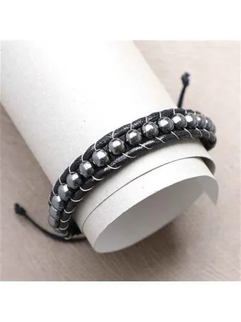 Yuvarlak Hematit Doğaltaş Erkek Bayan Makrome Bileklik