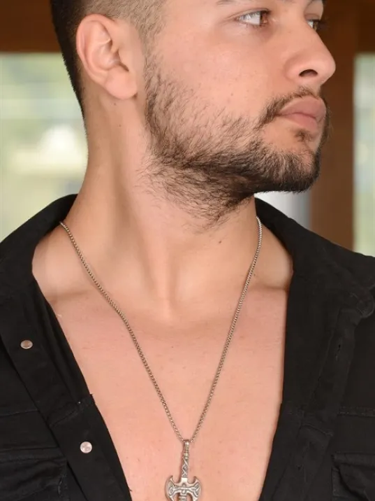 Ottoman Motifli Çift Taraflı Balta Model Çelik Erkek Kolye Zincir CKLBLTMDLKL-GMS Ottoman Motifli Çift Taraflı Balta Model Çelik Erkek Kolye Zincir CKLBLTMDLKL-GMS