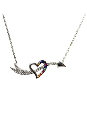 Ok Kalp Bayan Gümüş Kolye Zincir