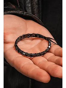 Erkek Kadın Doğal Taş Bileklik - Siyah Hematit Doğal Taşlı Makrome Model 4 Unisex Bileklik