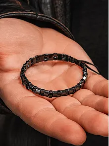 Erkek Kadın Doğal Taş Bileklik - Siyah Hematit Doğal Taşlı Makrome Model 4 Unisex Bileklik