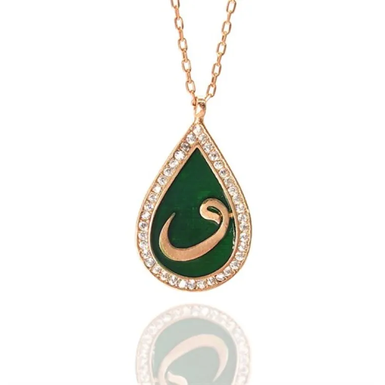Zirkon Taşlı Damla Model Rose Renk Vav Harfi Gümüş Kolye Zirkon Taşlı Damla Model Rose Renk Vav Harfi Gümüş Kolye