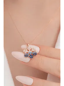 Mix Taşlı Kar Tanesi Model Kadın Gümüş Kolye GKLKRTNSMD1-ROS