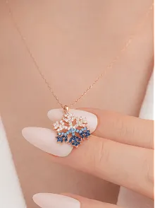 Mix Taşlı Kar Tanesi Model Kadın Gümüş Kolye GKLKRTNSMD1-ROS