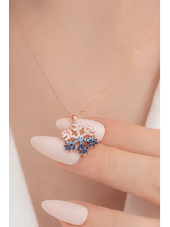 Mix Taşlı Kar Tanesi Model Kadın Gümüş Kolye GKLKRTNSMD1-ROS