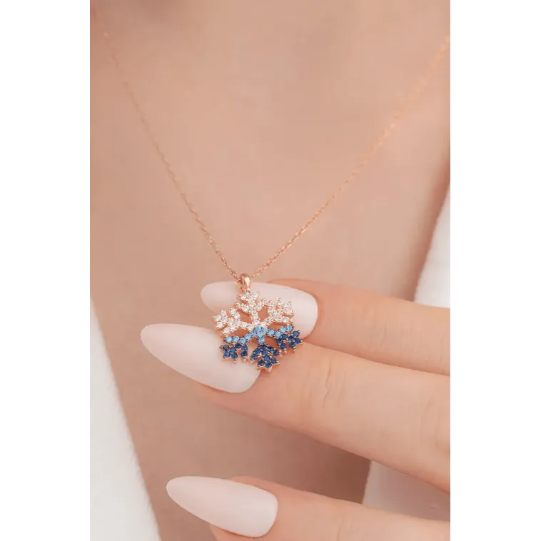 Mix Taşlı Kar Tanesi Model Kadın Gümüş Kolye GKLKRTNSMD1-ROS