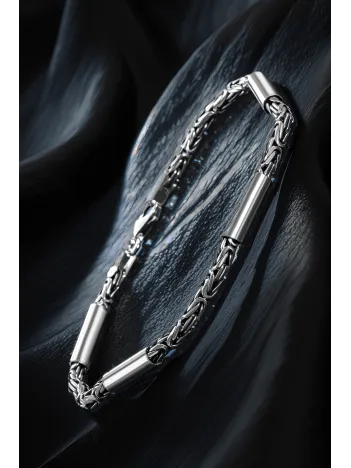 Erkek Kral Gümüş Bileklik Künye Özel Tasarım Silindir Parçalı 3,5mm