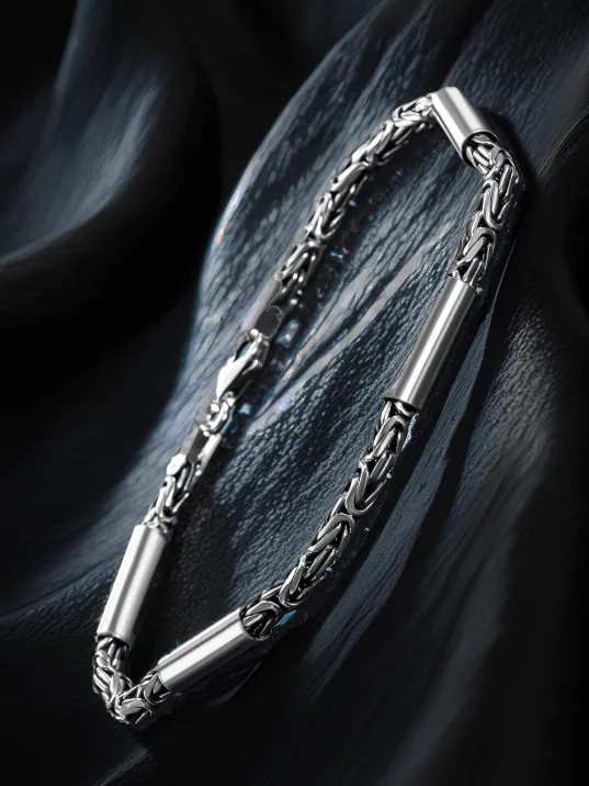 Erkek Kral Gümüş Bileklik Künye Özel Tasarım Silindir Parçalı 3,5mm Erkek Kral Gümüş Bileklik Künye Özel Tasarım Silindir Parçalı 3,5mm