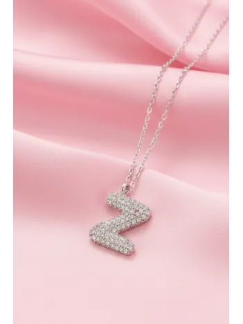 Kadın Gümüş Kolye - 925 Ayar Zirkon Taşlı Balon Z Harfi Bayan Kolye
