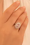 Kadın Gümüş Yüzük - Damla Model Pembe Zirkon Taşlı Baget Süslemeli Rodyumlu Kadın Yüzük