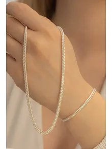 Kadın Gümüş Kolye Bileklik Set - 3mm Gümüş Beyaz Tilki Kuyruğu Model Kadın Kolye Bileklik Set