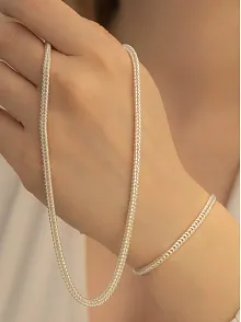 Kadın Gümüş Kolye Bileklik Set - 3mm Gümüş Beyaz Tilki Kuyruğu Model Kadın Kolye Bileklik Set