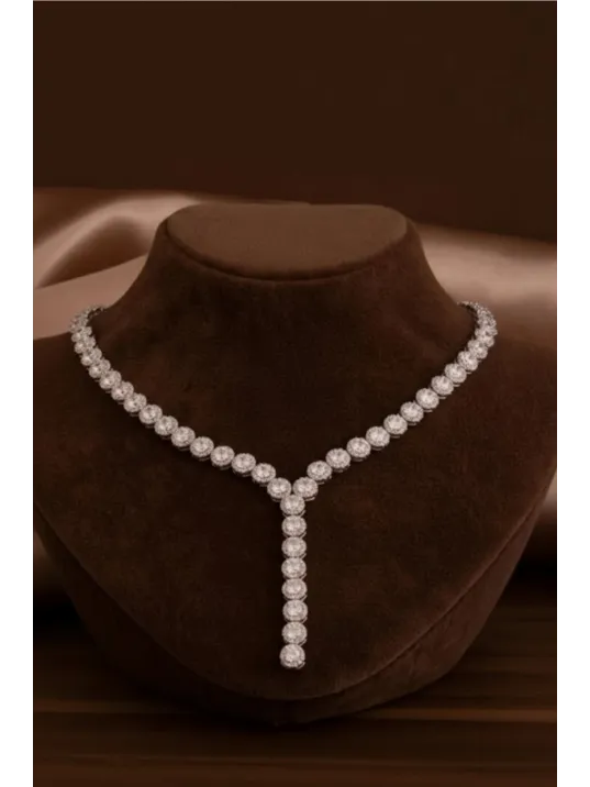 Kadın Gümüş Kolye - Şahmeran Yuvarlak Zirkon Taşlı Kolye