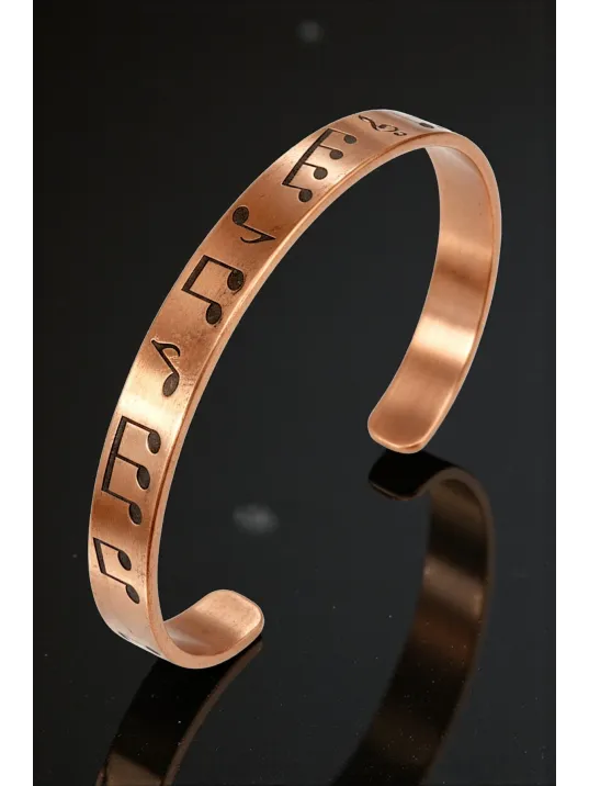 Erkek Kadın Bakır Bileklik - Notalı Melodi Model İnce Erkek Kadın Bileklik Bilezik