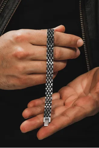 Erkek Gümüş Bileklik - Bukle Model Tasarım Erkek Bileklik