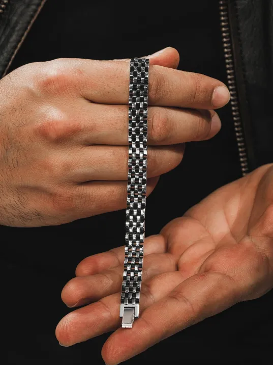 Erkek Gümüş Bileklik - Bukle Model Tasarım Erkek Bileklik