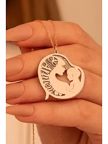 Anneler Günü Hediyesi Annem Yazılı Gümüş Anne Çocuk Kolyesi