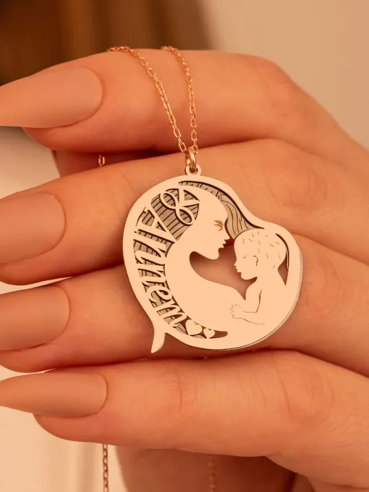 Anneler Günü Hediyesi Annem Yazılı Gümüş Anne Çocuk Kolyesi Anneler Günü Hediyesi Annem Yazılı Gümüş Anne Çocuk Kolyesi