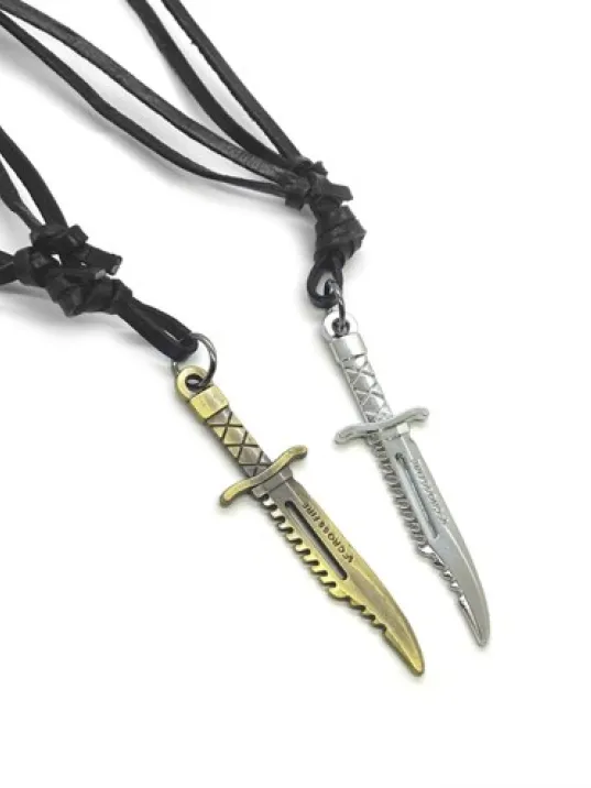 Beyaz Erkek Avcı Bıçak Motif Deri Kolye Büyük Boy Dkl000kılıc