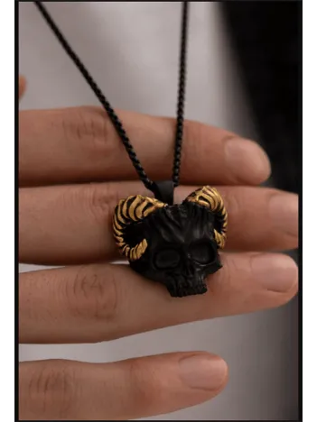 Erkek Kolye - Gotik Boynuzlu Kurukafa Model Erkek Çelik Kolye - 316 L Paslanmaz Çelik Erkek Kolye - Gotik Boynuzlu Kurukafa Model Erkek Çelik Kolye - 316 L Paslanmaz Çelik
