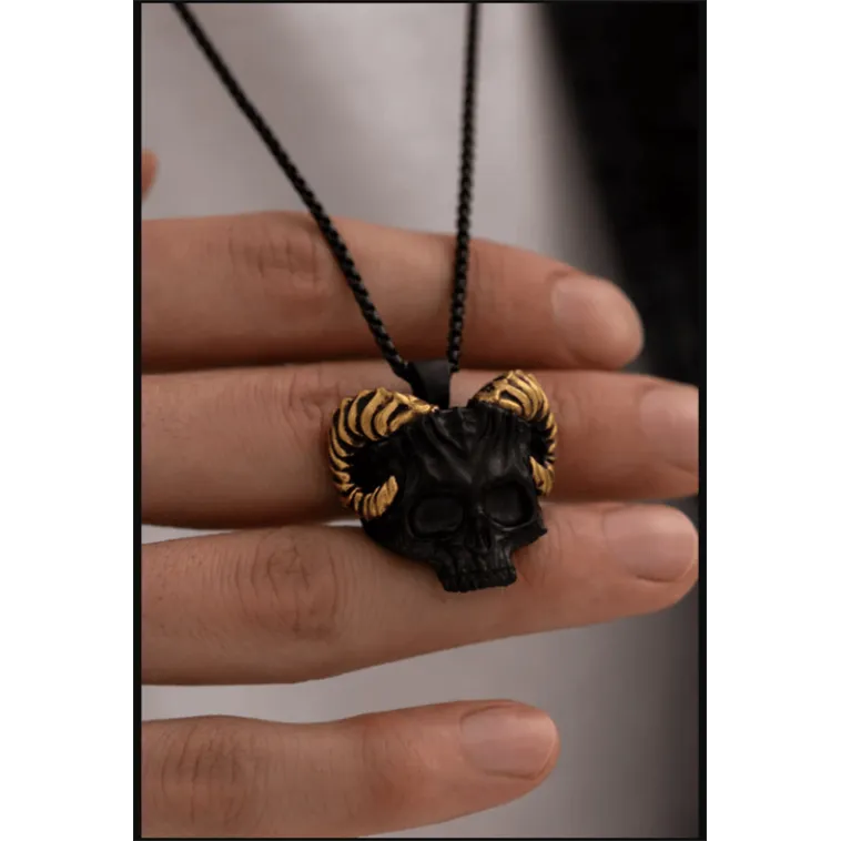 Erkek Kolye - Gotik Boynuzlu Kurukafa Model Erkek Çelik Kolye - 316 L Paslanmaz Çelik Erkek Kolye - Gotik Boynuzlu Kurukafa Model Erkek Çelik Kolye - 316 L Paslanmaz Çelik