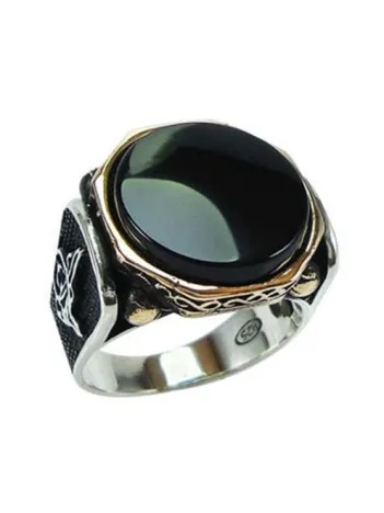 Akik Taşlı Otantik Gümüş Erkek Yüzük Yzk219
