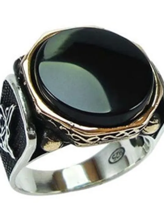 Akik Taşlı Otantik Gümüş Erkek Yüzük Yzk219