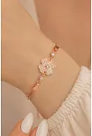 Kadın Bileklik-Gümüş Rose Çiçek Motifli Kadın Bileklik