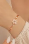 Kadın Bileklik-Gümüş Rose Çiçek Motifli Kadın Bileklik